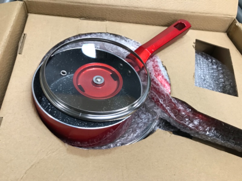 Photo 1 of 6 Pcs Pots and Pans Sets, Nonstick Cookware Set, Induction Pan Set, Chemical-Free Kitchen Sets, Stone-Derived Coating, Saucepan, Stock Pot, Frying Pan, Red 6 Red