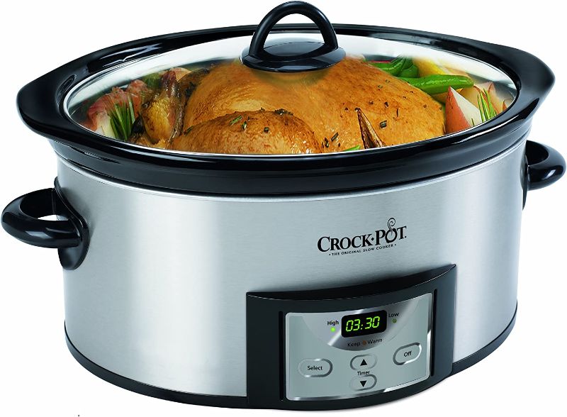 Photo 1 of Crock-Pot 6-Quart Countdown Programmable Oval Slow Cooker with Dipper, Stainless Steel, SCCPVC605-S