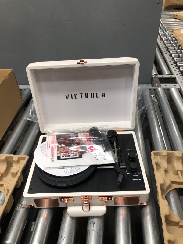 Photo 2 of Victrola Vintage 3-Speed Bluetooth Portable Suitcase Record Player with Built-in Speakers | Upgraded Turntable Audio Sound| White (VSC-550BT-WH) White Record Player