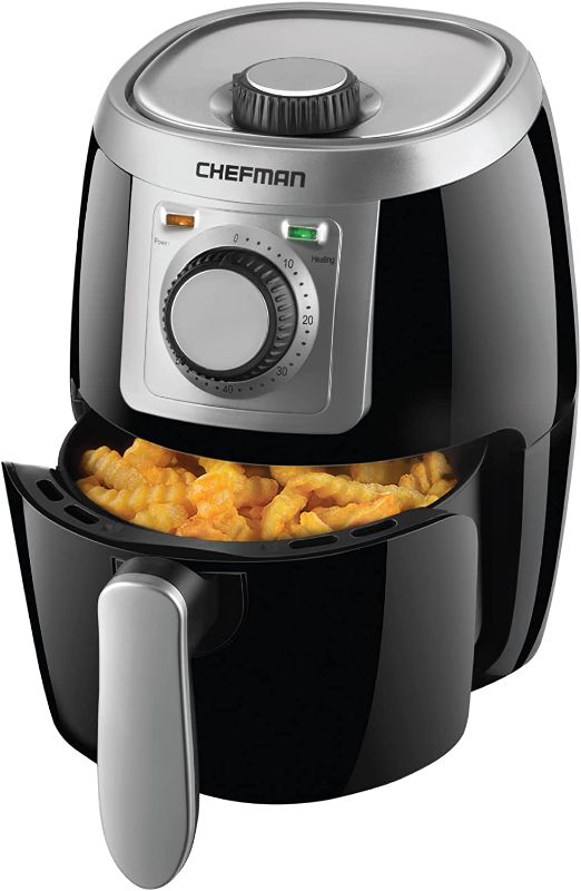 Photo 1 of CHEFMAN Small, Compact Air Fryer Healthy Cooking, 2 Qt, Nonstick, User Friendly and Adjustable Temperature Control w/ 60 Minute Timer & Auto Shutoff, Dishwasher Safe Basket, BPA - Free, Black