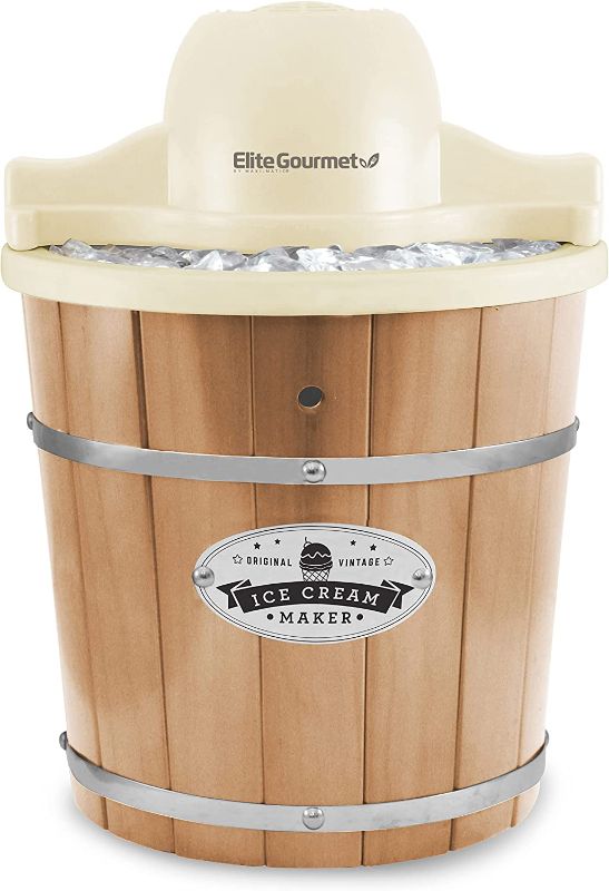 Photo 1 of Elite Gourmet EIM-924L, 4 Qt. Electric Motorized Ice Cream Maker Ice & Rock Salt, 4Qt. Freezing Canister, Creamy Ice Cream, Gelato, Frozen Yogurt, or Sorbet, Recipe Booklet