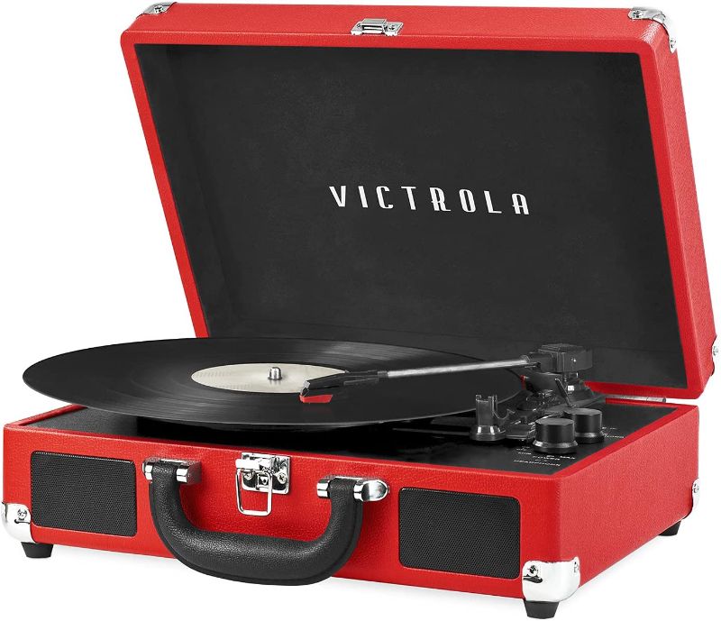 Photo 1 of Victrola Vintage 3-Speed Bluetooth Portable Suitcase Record Player with Built-in Speakers | Upgraded Turntable Audio Sound| Includes Extra Stylus | Red, 1SFA (VSC-550BT-RD)
*TURNS ON*