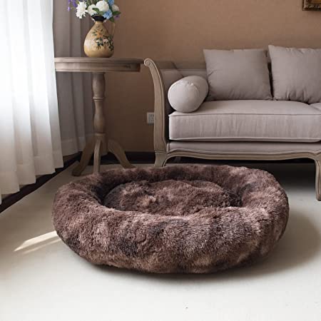 Photo 3 of Best Friends by Sheri The Original Calming Donut Cat and Dog Bed in Lux Fur Dark Chocolate, Large 36x36 Lux Dark Chocolate Large 36" x 36" Bed Only