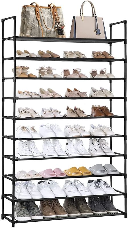 Photo 1 of *Damaged Bar-See Photos* Camabel 10 Tiers Shoe Rack Capacity 130lbs For 60 Pairs Stackable Narrow Expandable Non-Woven Fabric Shoe Storage Organizer Cabinet Tower Shelf Space Saving Assembly Hold High Heeled Shoes Black BG361
