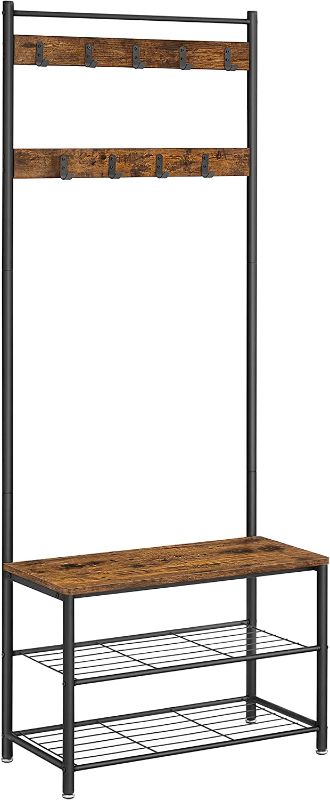 Photo 1 of *Loose Hardware-See Photos* VASAGLE Coat Rack, Hall Tree with Shoe Storage Bench, Entryway Bench with Shoe Storage, 3-in-1, Steel Frame, for Entryway, 12.6 x 27.6 x 68.9 Inches, Industrial, Rustic Brown and Black UHSR41BX
