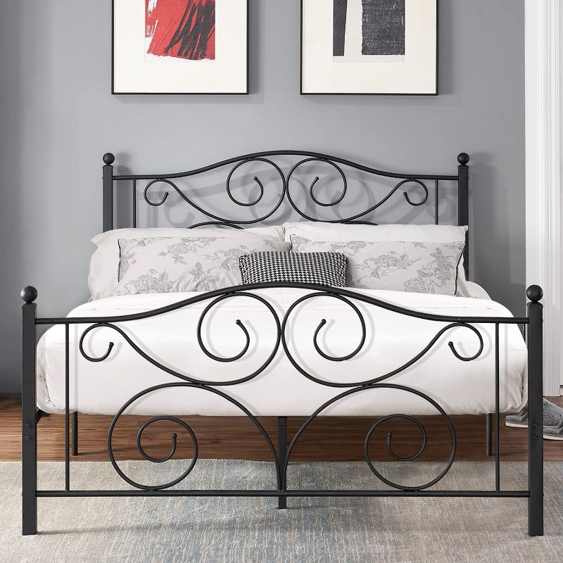 Photo 1 of **READ NOTES** VECELO Metal Bed Frame with Headboard and Footboard, Iron Mattress Foundation No Box Spring Needed, Heavy Duty/Easy Set Up, Queen, Black