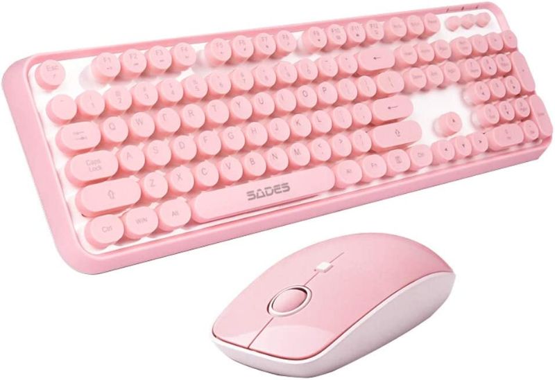 Photo 1 of **REFER TO PICTURES NOT PINK** SADES V2020 Wireless Keyboard and Mouse Combo,Pink Wireless Keyboard with Round Keycaps,2.4GHz Dropout-Free Connection,Long Battery Life,Cute Wireless Moues for PC/Laptop/Mac