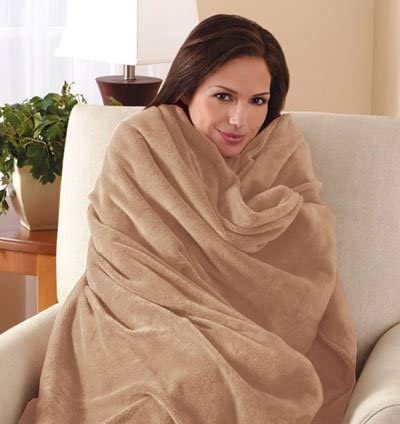 Photo 1 of **SEE NOTES** Sunbeam Electric Heated Throw Blanket Velvet Plush Washable with 3-Heat Setting Auto-Off Controller, (Beige)