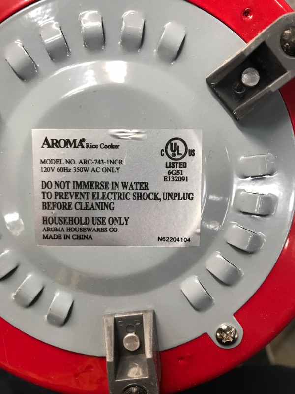 Photo 3 of **MISSING LID** Aroma Housewares ARC-743-1NGR 6-Cup (Cooked) (3-Cup UNCOOKED) Pot Style Rice Cooker and Food Steamer,Red