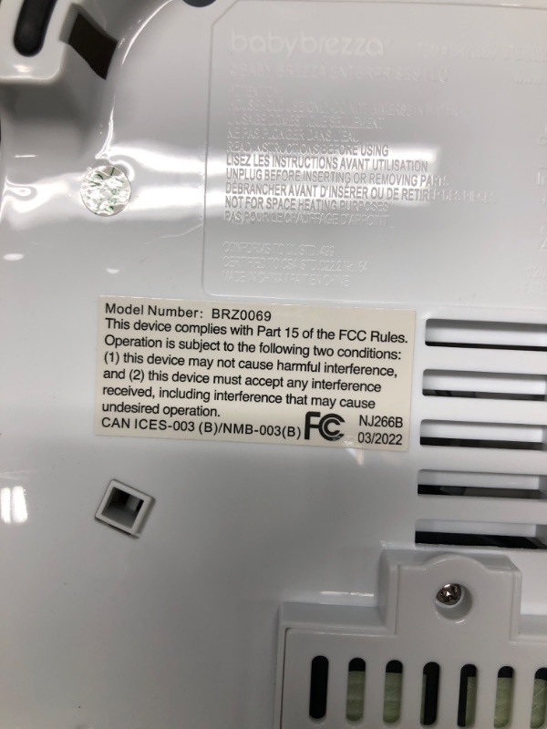 Photo 3 of Baby Brezza Sterilizer & Dryer Advanced, Effective Steam Sterilization, HEPA Filter, Dries 33% Faster, Highest Capacity, Holds 8 Bottles & 2 Pump Part