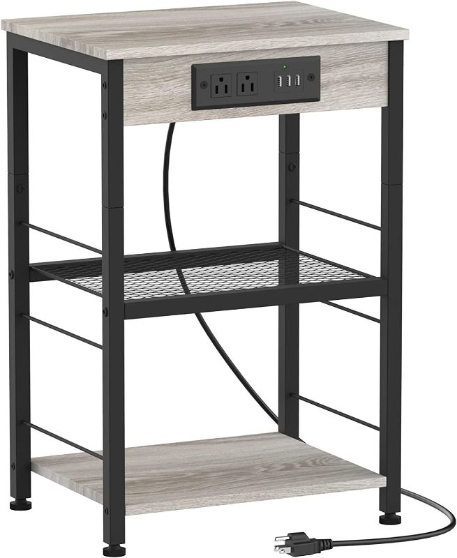 Photo 1 of ***SEE NOTES***
Grey Nightstand with Charging Station Bedroom End Tables with USB Ports and Outlets 3 Tier Bed Side Table with Storage Shelves Farmhouse Night Stand Table with Power Charging for Living Room Study
