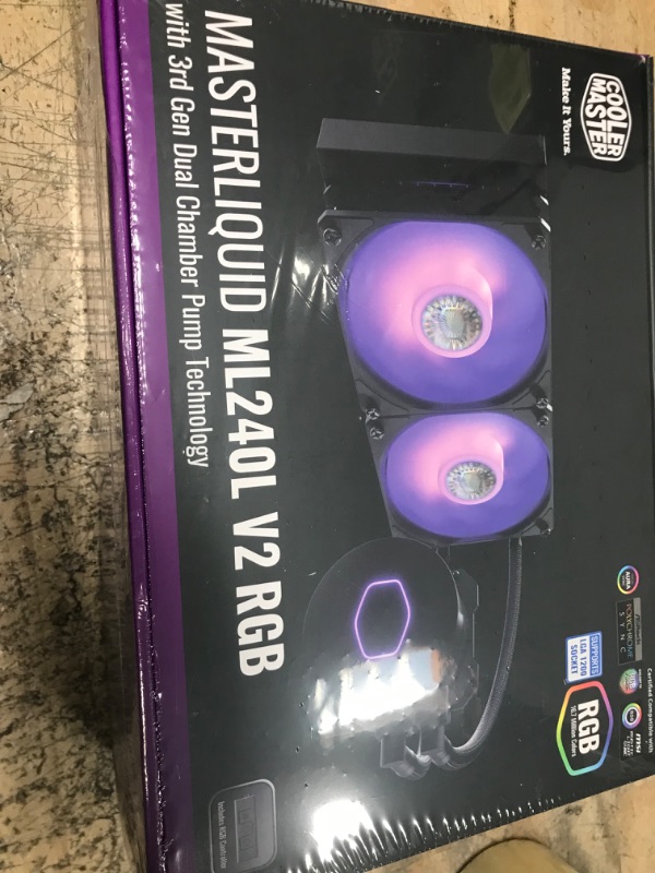 Photo 3 of CoolerMaster MasterLiquid ML240L RGB V2, Close-Loop AIO CPU Liquid Cooler, 3rd Gen Dual Chamber Pump, 240 Rad, SickleFlow 120mm PWM, RGB Lighting for AMD Ryzen AM5/AM4/Intel LGA1700*/1200/115X 240mm Radiator ML240L RGB V2