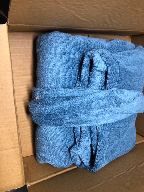 Photo 2 of Amazon Brand – Pinzon Unisex Terry Bathrobe 100% Cotton, Marine, Large / X-Large Marine Large-X-Large