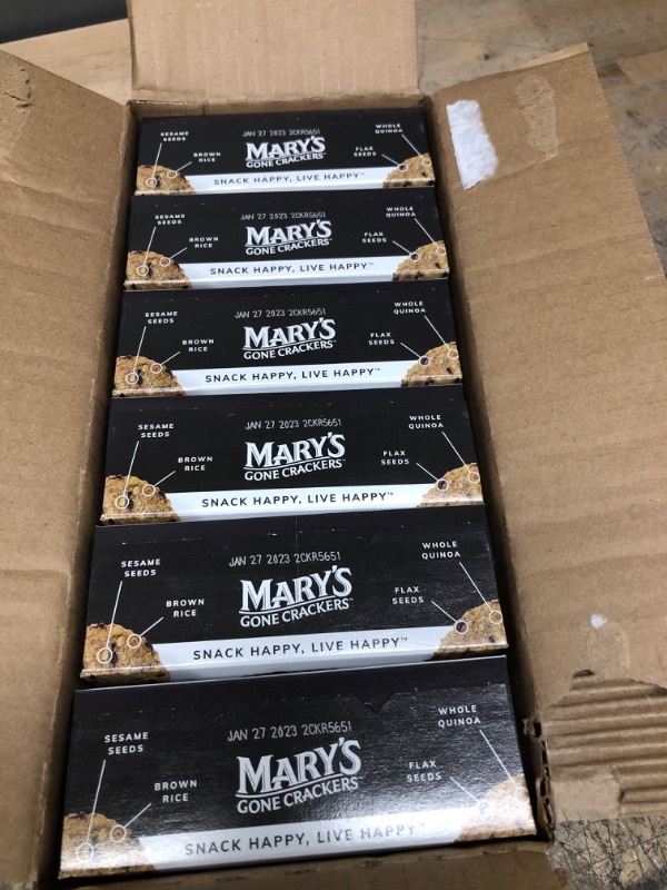 Photo 2 of **expiration date: 1/27/2023**
Mary's Gone Crackers Black Pepper Crackers, 6.5 Ounce (Pack of 6), Organic Brown Rice, Flax & Sesame Seeds, Gluten Free, (00010) Black Pepper 6.5 Ounce (Pack of 6)