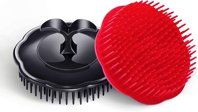 Photo 1 of Aroveea Hair Scalp Brush Dandruff Cleaning Brush Shower Scalp Shampoo Brush Scalp Massager Pack of 2 (Black and red)
