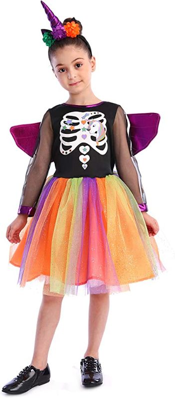 Photo 1 of Girls Value Green and Rainbow Unicorn Witch Kids Costume,Size 5-6
