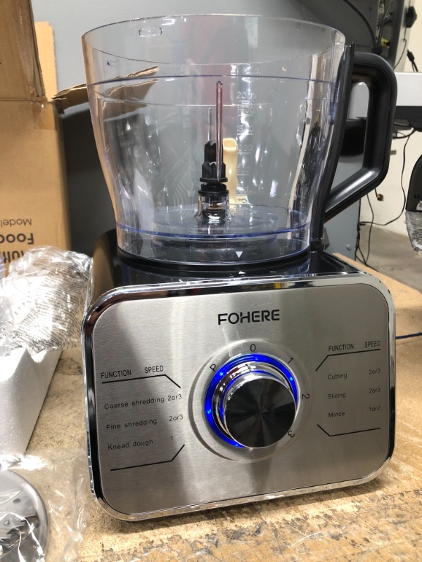 Photo 2 of **Tested** FOHERE Food Processor 12-Cup Vegetable Chopper with 3 Speeds Setting and LED light, Simple Operation for Dicing, Slicing, Shredding, Mincing, and Pureeing, 600W