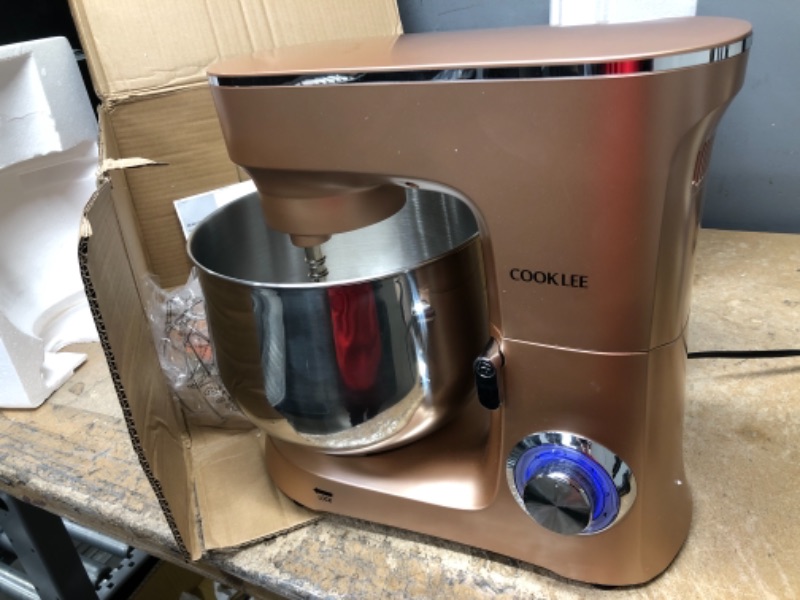 Photo 2 of **MINOR DAMAGE** COOKLEE Stand Mixer, 9.5 Qt. 660W 10-Speed Electric Kitchen Mixer with Dishwasher-Safe Dough Hooks, Flat Beaters, Wire Whip & Pouring Shield Attachments for Most Home Cooks, SM-1551, Champagne