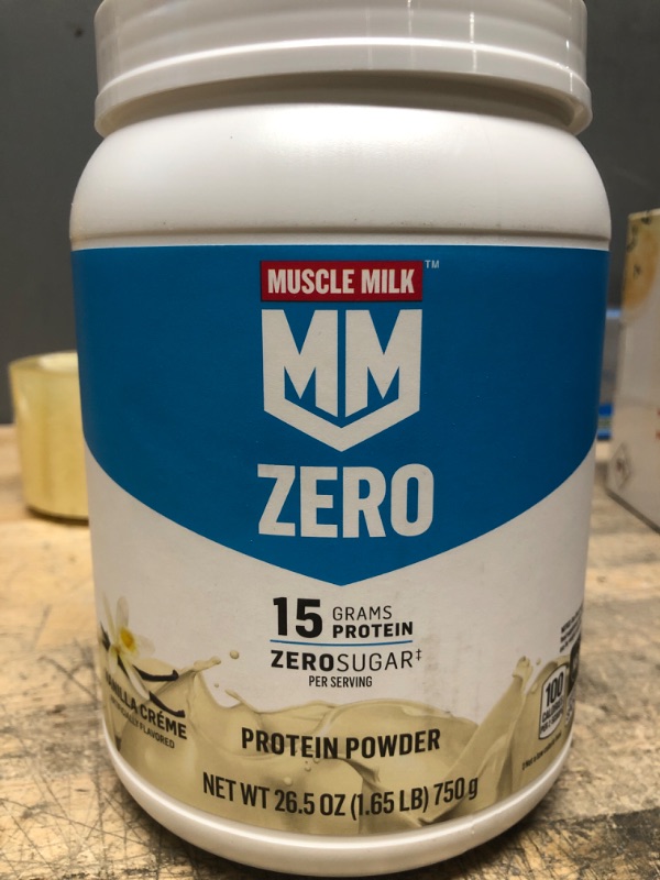 Photo 3 of **expiration date: 03/08/2024**
Muscle Milk Zero Protein Powder, Vanilla Crème, 1.85 Pound, 25 Servings, 15g Protein, Zero Sugar, 100 Calories, Calcium, Vitamins A, C & D, NSF Certified for Sport, Packaging May Vary