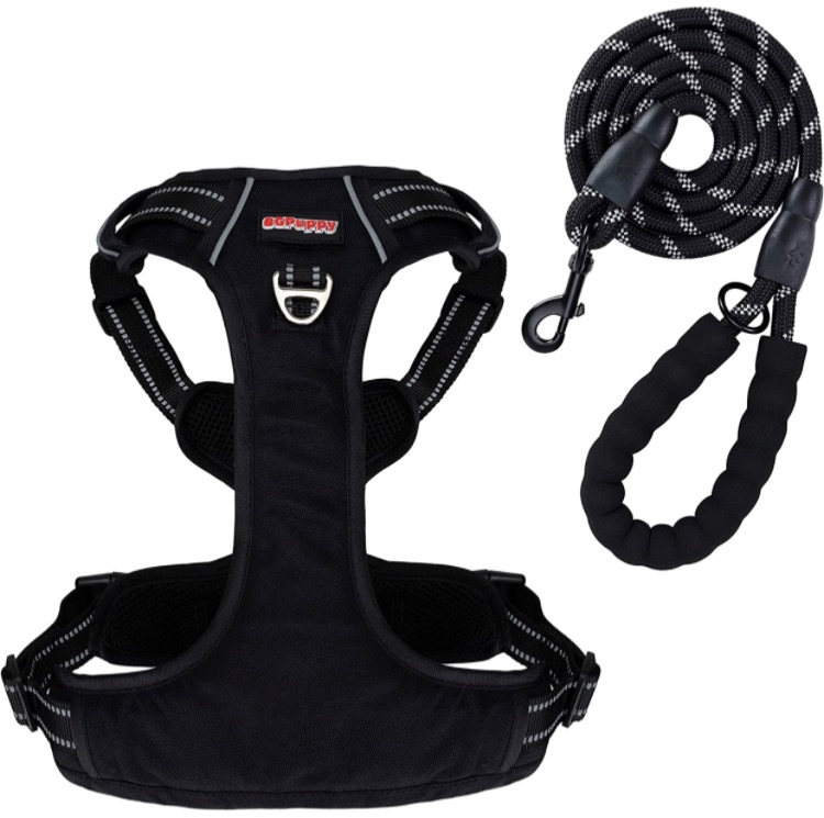 Photo 1 of 8GPuppy Dog Harness Large Dogs No Pull, Adjustable Soft Padded Dog Vest Easy Control Handle, Front and Back Leash Clips, No Choke Reflective Harness Dogs, Leash Included Outdoor Walking Black S