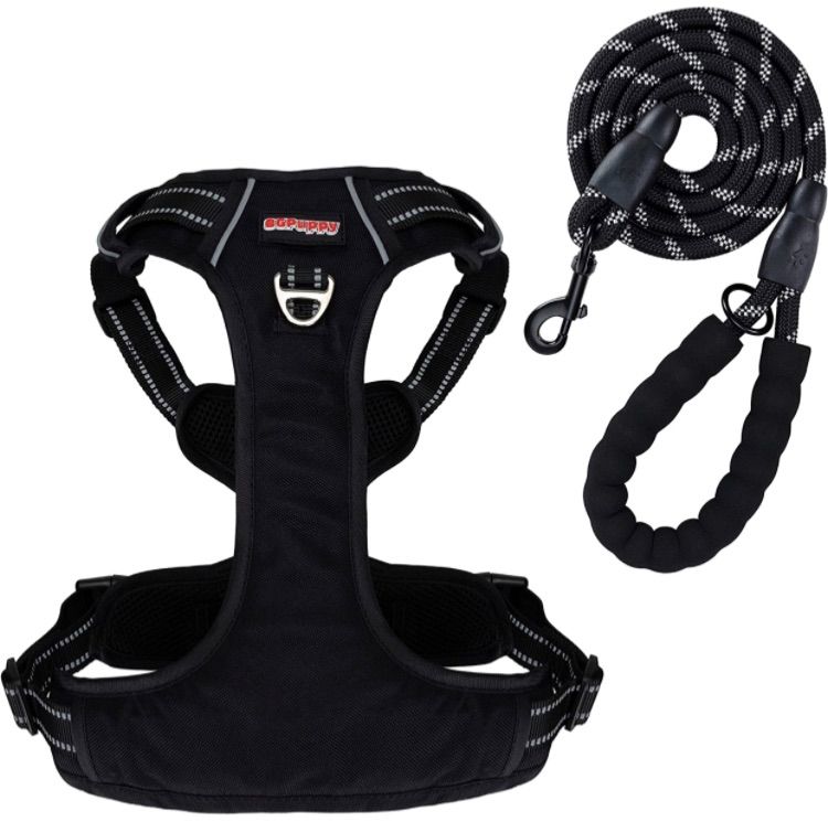 Photo 1 of 8GPuppy Dog Harness Large Dogs No Pull, Adjustable Soft Padded Dog Vest Easy Control Handle, Front and Back Leash Clips, No Choke Reflective Harness Dogs, Leash Included Outdoor Walking Black L 