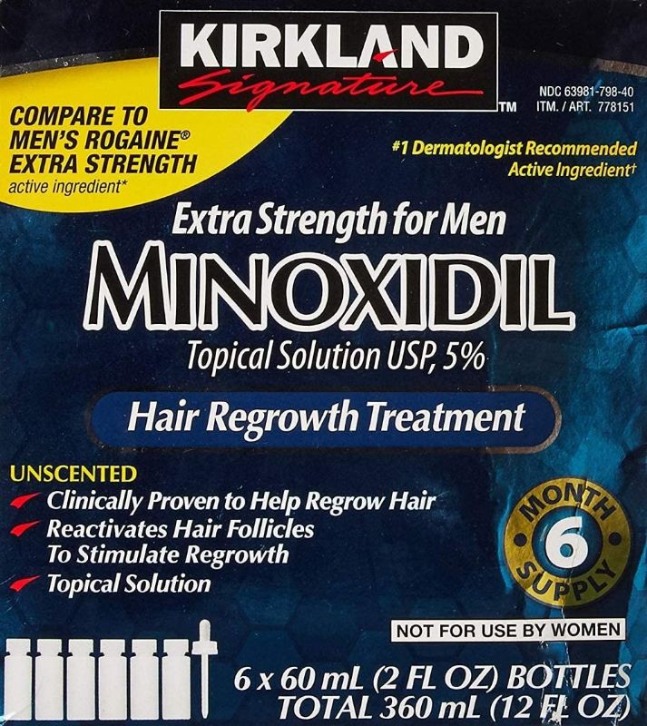 Photo 1 of 6 Months Kirkland Minoxidil 5% Extra Strength Hair Loss Regrowth Treatment Men, 12 Fl Oz (Pack of 3)
