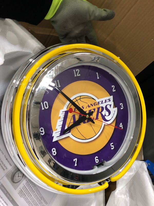 Photo 2 of Los Angeles Lakers NBA Chrome Double Ring Neon Clock