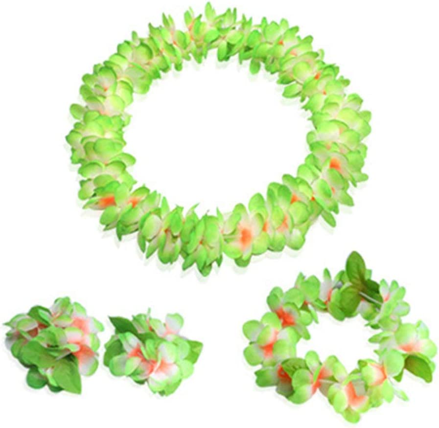 Photo 1 of 4 Pcs Light Green Hawaiian Leis with Green Leaves for Graduation Party, Dance Party, Photo Prop in Outdoors (Light Green)
