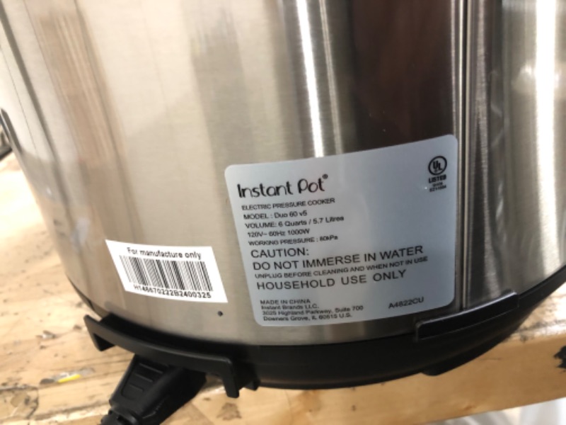 Photo 2 of *MISSING HANDLE DOES NOT TURN ON PARTS ONLY* Instant Pot Duo 7-in-1 Electric Pressure Cooker, Slow Cooker, Rice Cooker, Steamer, Sauté, Yogurt Maker, Warmer & Sterilizer, Includes App With Over 800 Recipes, Stainless Steel, 6 Quart 6QT Duo Pressure Cooker