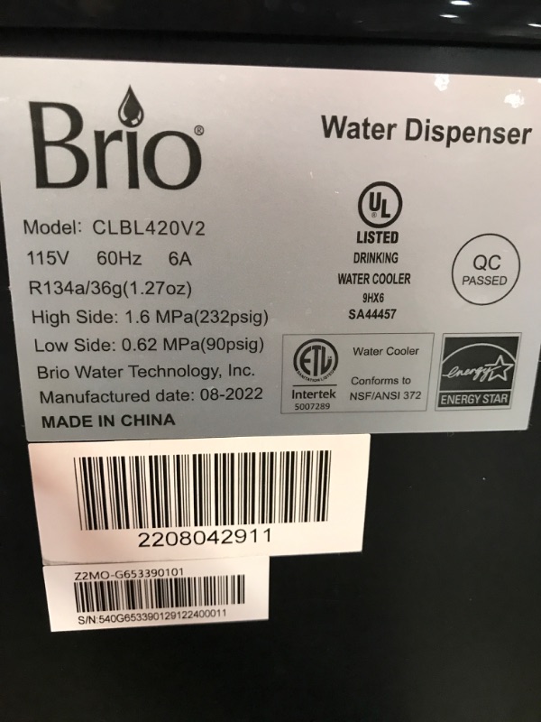 Photo 3 of ***PARTS ONLY*** Brio Bottom Loading Water Cooler Water Dispenser – Essential Series - 3 Temperature Settings - Hot, Cold & Cool Water - UL/Energy Star Approved
