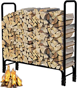 Photo 1 of 4ft Firewood Rack Outdoor Heavy Duty Indoor Wood Rack Stand Fire Log Rack Holders for Fireplace Firelog Storage Organizer Rack for Outside Metal Wood Pile Lumber Logs Storage Stacker Tool, Matte Black
