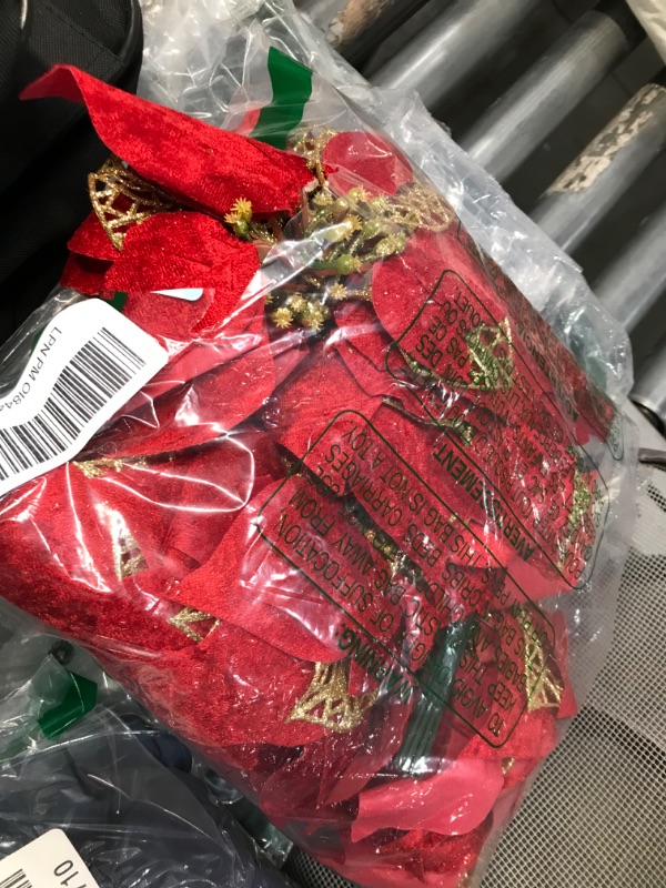 Photo 2 of 15 Pieces 8.7” Poinsettia Artificial Christmas Flowers Decorations Large Size - 8.7 Inches Xmas Tree Ornaments Red Glitter Gold with Clips