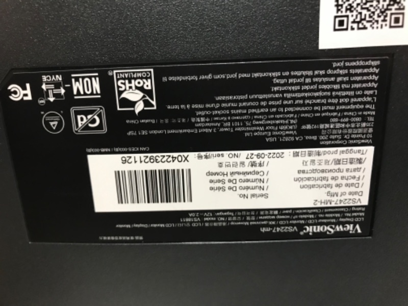 Photo 5 of ViewSonic VS2247-MH 22 Inch 1080p Monitor with 75Hz, Adaptive Sync, Thin Bezels, Eye Care, HDMI, VGA Inputs for Home and Office
