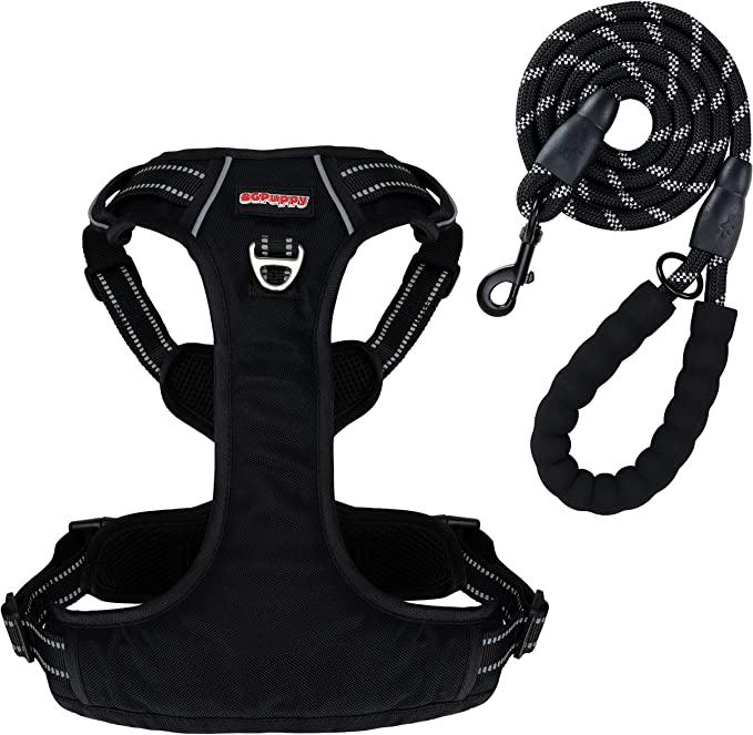 Photo 1 of 8GPuppy Dog Harness Large Dogs No Pull, Adjustable Soft Padded Dog Vest Easy Control Handle, Front and Back Leash Clips, No Choke Reflective Harness Dogs, Leash Included Outdoor Walking Black size Large