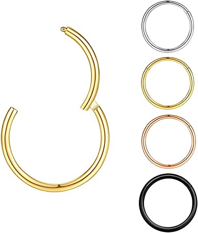 Photo 1 of 4Pcs 16G 18G 20G Surgical Steel Nose Rings Hoops Hinged Clicker Septum Ring lip ring Cartilage Hoop Gold Silver Rose Gold Black 6mm 7mm 8mm 9mm10mm 12mm Hypoallergenic Body Piercing jewelry for Women Men
