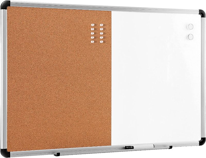 Photo 1 of Amazon Basics Combo Magnetic Whiteboard Dry Erase Board/Cork Board 36" x 24"
Color:White,yellow
Size:24" x 36"
Style:1 pack