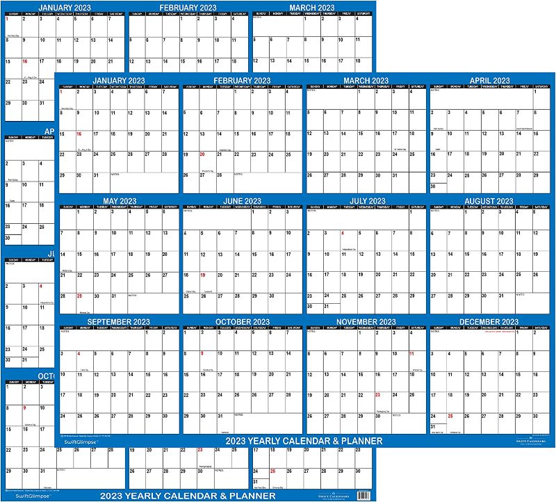 Photo 1 of 24" x 36" SwiftGlimpse 2023 Wall Calendar Erasable Large Wet & Dry Erase Laminated 12 Month Annual Yearly Wall Planner, Reversible, Horizontal/Vertical, Navy
Visit the Swiftmaps Store