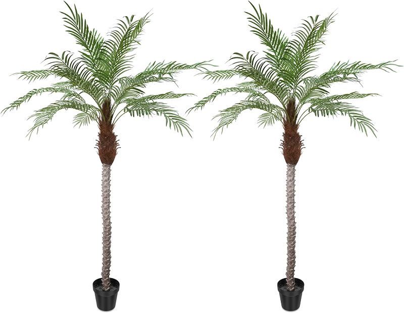 Photo 1 of AnTing Artificial Palm Trees 6.5ft Tall Fake Tree for Outside, 12 Leaves Large Palm Trees for Patio Pool Home Office Decor (Set of 2)
