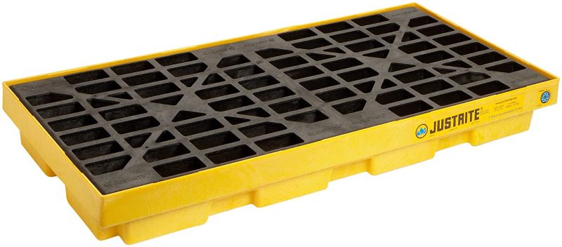 Photo 1 of Justrite 28654 EcoPolyBlend 24 Gallon Sump, 49" x 25" x 5.5" (LXWXH) Yellow 2 Drum Modular Accumulation Centers
