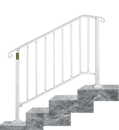 Photo 1 of 3 ft. Handrails for Outdoor Steps Fit 3 or 4 Steps Outdoor Stair Railing Wrought Iron Handrail with baluster, White