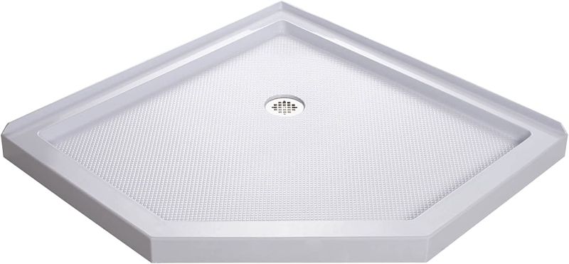 Photo 1 of 36 in. D x 36 in. W x 2 3/4 in. H Corner Drain Neo-Angle Shower Base in White,