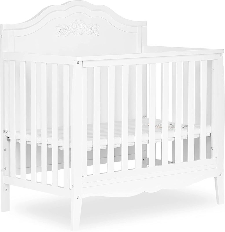 Photo 1 of Evolur Sweetpea Baby Rose 4-in-1 Convertible Mini Crib in White, JPMA Certified Baby Crib, Non-Toxic Finish, New Zealand Pinewood, with 3 Mattress Height Settings
