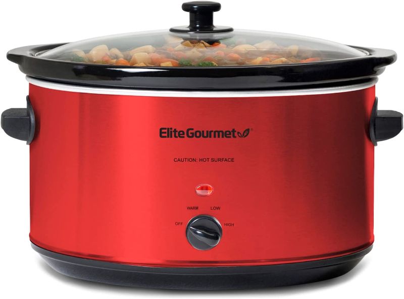 Photo 4 of *** POWERS ON *** Elite Gourmet MST-900R Electric Ceramic XL Jumbo Slow Cooker, Adjustable Temp, Entrees, Sauces, Stews & Dips, Dishwasher Safe Glass Lid & Crock (8.5 Quart, Red)
