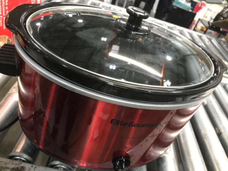 Photo 1 of *** POWERS ON *** Elite Gourmet MST-900R Electric Ceramic XL Jumbo Slow Cooker, Adjustable Temp, Entrees, Sauces, Stews & Dips, Dishwasher Safe Glass Lid & Crock (8.5 Quart, Red)
