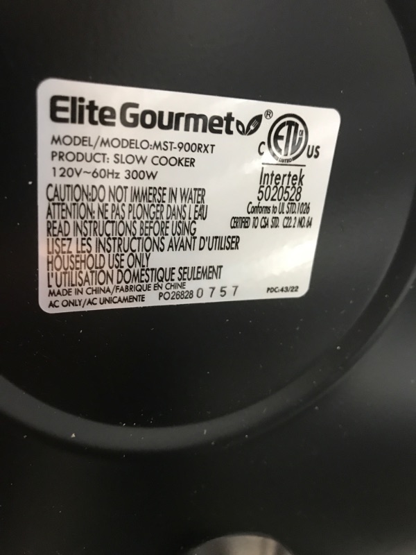 Photo 3 of *** POWERS ON *** Elite Gourmet MST-900R Electric Ceramic XL Jumbo Slow Cooker, Adjustable Temp, Entrees, Sauces, Stews & Dips, Dishwasher Safe Glass Lid & Crock (8.5 Quart, Red)
