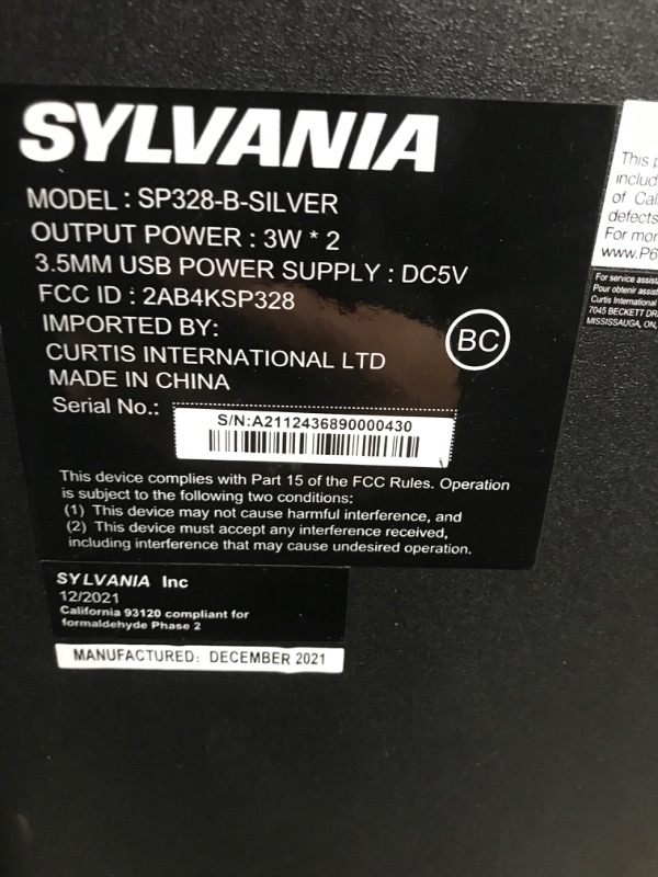 Photo 3 of *** POWERS ON*** SYLVANIA Bluetooth Speaker with Speakerphone (Silver)