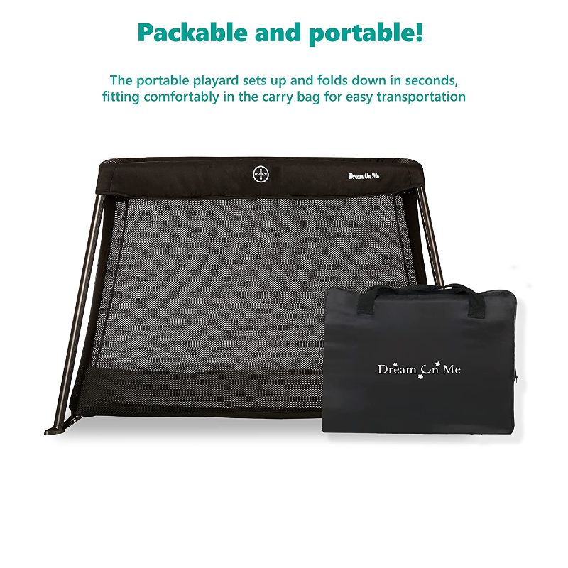 Photo 1 of Dream On Me Travel Light Playard In Black, Lightweight, Portable And Easy To Carry Baby Playard, Indoor And Outdoor - With A Soft And Comfortable Mattress Pad