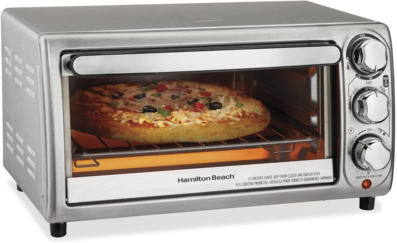 Photo 1 of *Tested-Dented-See Photos* Hamilton Beach 4-Slice Countertop Toaster Oven with Bake Pan, Stainless Steel (31143)
