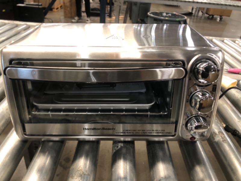 Photo 2 of *Tested-Dented-See Photos* Hamilton Beach 4-Slice Countertop Toaster Oven with Bake Pan, Stainless Steel (31143)
