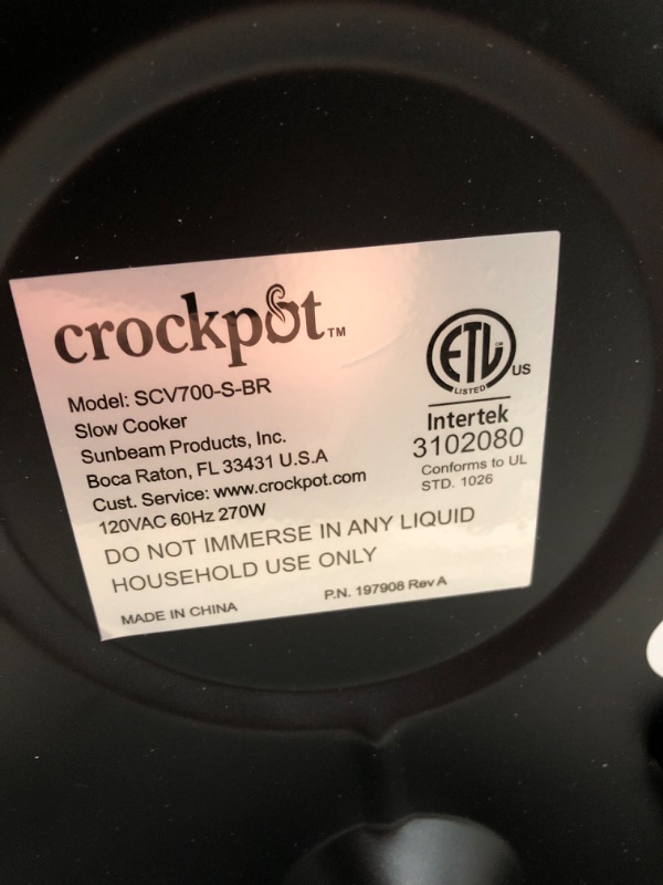 Photo 4 of *Tested/Dented-See Photos* Crock-Pot 7-Quart Oval Manual Slow Cooker | Stainless Steel (SCV700-S-BR) Stainless 7 Qt Cooker